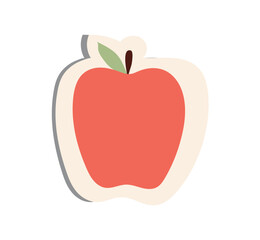 School sticker of cartoon colorful set. The juicy apple sticker is a reminder of the importance of healthy lunches for children. Vector illustration.