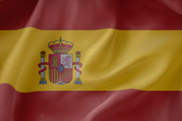 Obraz premium spain waving flag close up fabric texture background