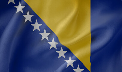 Bosnia and Herzegovina waving flag close up fabric texture background