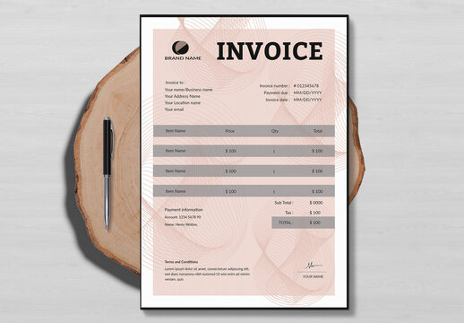 Elegant Invoice Layout with Pink Accents