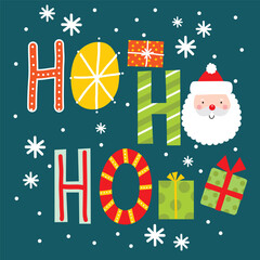 Cute Ho ho ho with Christmas Santa Claus and Gifts