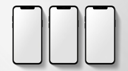 Three Black and White Iphones Aligned Against White Wall