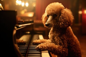 A furry musician serenades the room with their melodic paws dancing across the ivory keys of a...