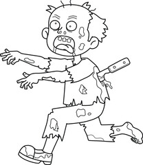 Running Zombie Isolated Coloring Page for Kids