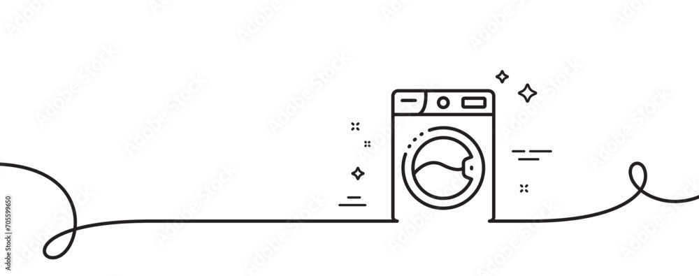 Poster washing machine line icon. continuous one line with curl. laundry service sign. clothing cleaner sym