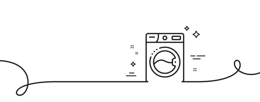 recommend clip art: Washing machine line icon. Continuous one line with curl. Laundry service sign. Clothing cleaner symbol. Washing machine single outline ribbon. Loop curve pattern. Vector