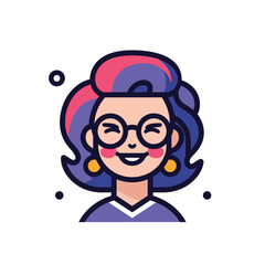 A smiling woman with colorful hair and glasses is depicted in this vibrant vector illustration.