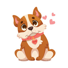 Cute Puppy Cub with Heart for Valentine Day Vector Illustration