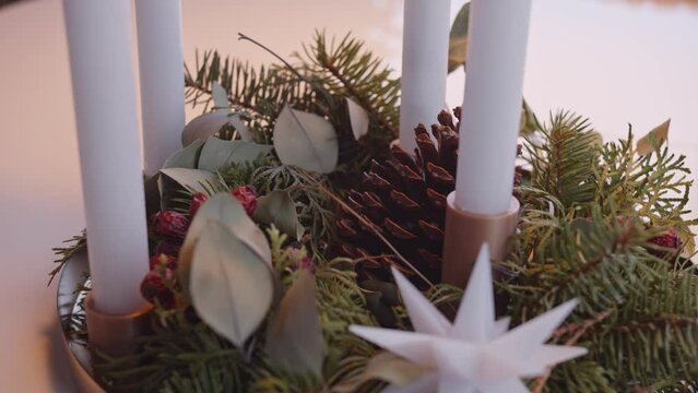 Placing Candles in Christmas Advent Wreath