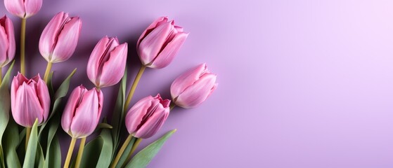 Naklejka premium Purple tulips in a isolated pastel background Copy space
