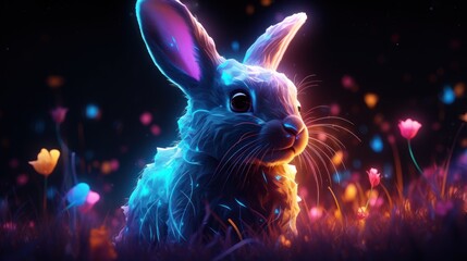rabbit with neon art illustration, generative  art