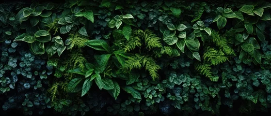 Foto op Canvas Herb wall, plant wall, natural green wallpaper and background. nature wall. Nature background of green forest © Tisha