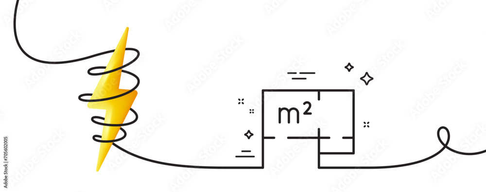 Poster floor plan line icon. continuous one line with curl. house floorplan sign. square meters of living s