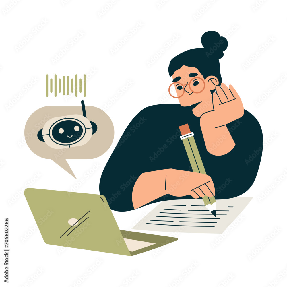 Poster artificial intelligence with woman character learning with chatbot vector illustration