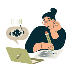 Artificial Intelligence with Woman Character Learning with Chatbot Vector Illustration