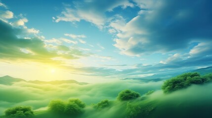 World Environment Day concept: Abstract blurred beautiful green and blue sky background