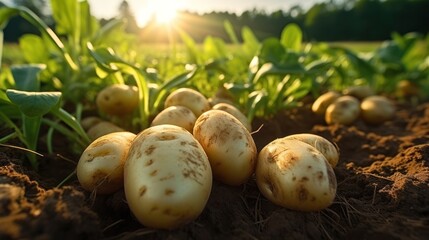 Fresh potatoes on the ground.