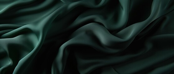 Obraz premium Dark Green Textile with Ripples and Folds. Luxury Surface Background.