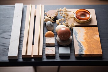 flatlay of samples for architectural design elements and moodboard