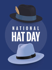 vector illustrational of national hat day, Flat design concept, graphic designe for banner, Celebrated Each Year on January 15th with Fedora Hats, Cap, Cloche or Derby in Flat Cartoon
