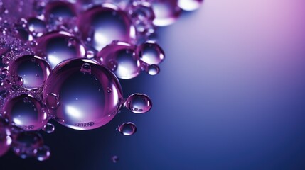 Water Droplets on Purple and Blue Background. Glossy Banner with Copy-Space.