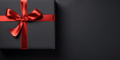 red gift box,Overhead view of beautiful gifts with red ribbon on dark background,Black Friday Super Sale. Realistic black gifts boxes.gift box with red bow. Dark background golden text lettering. 