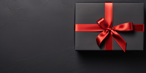 red gift box,Black gift box background. Illustration AI Generative,Top view of black gift box with red and black ribbons isolated on red and black,Red ribbon with a bow on a black board,Blank gift v