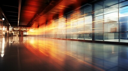 Vibrant City Life at Blurred Airport - Urban Commuters in Fast Motion, Modern Transportation Hub with Energetic Atmosphere