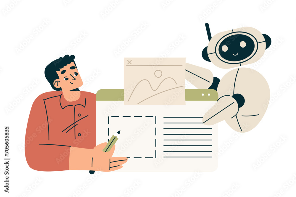 Poster artificial intelligence technology with man character and bot vector illustration