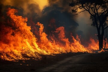 Naklejka premium Bushfire in the African Savannah, , Africa