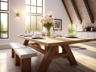 modern nordic kitchen in loft apartment.  rendering