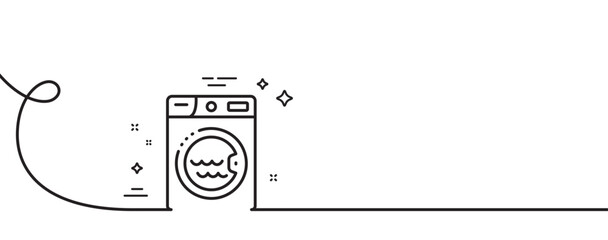 Laundry line icon. Continuous one line with curl. Washing machine sign. Hotel service symbol. Laundry single outline ribbon. Loop curve pattern. Vector