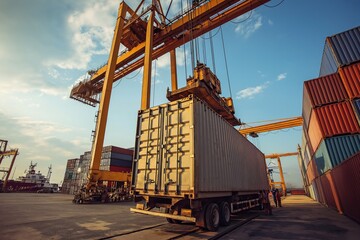 big shipping container unloaded from ship 