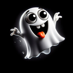 Funny ghost on black background. ai generative