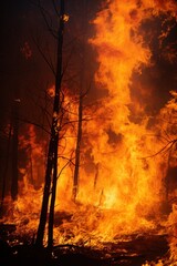 Detail of controlled burn in a longleaf pine forest