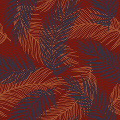 Fototapeta na wymiar Endless paradise palm leaves vector pattern. Floral elements over waves texture