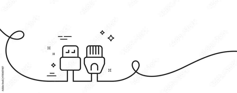 Poster computer cables line icon. continuous one line with curl. usb, rj45 connection wires. computer cable