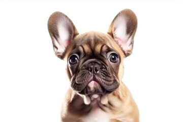 Fototapeta premium A small beautiful dog puppy plays happily in a jump, white background isolate.