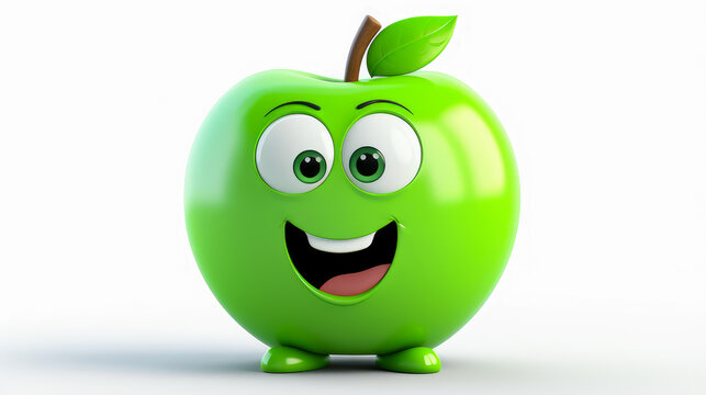 apple with a cheerful face 3D on a white background.