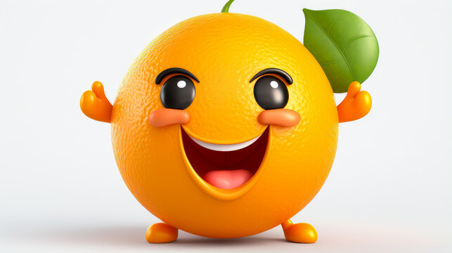 Yellow orange with a cheerful face 3D on a white background.