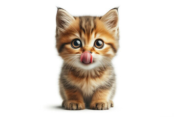 Portrait hungry small cat pet licking its lips with tongue Isolated on white background. ai generative - obrazy, fototapety, plakaty