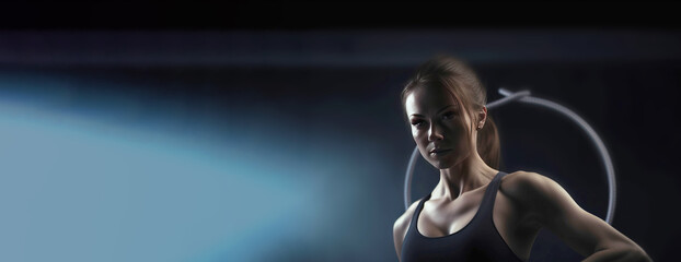 A woman gymnast exercises on sports horizontal bars, dark background isolate.