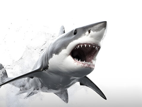 Great white shark. Realistic illustration of a predatory fish. Edited AI illustration.