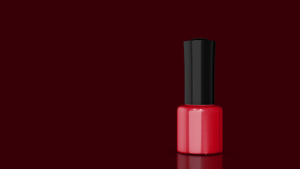 Red nail polish bottle against a sphere background	
