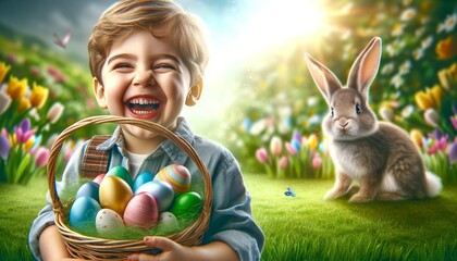 Easter Laughter Basket Full of Happiness, happy child