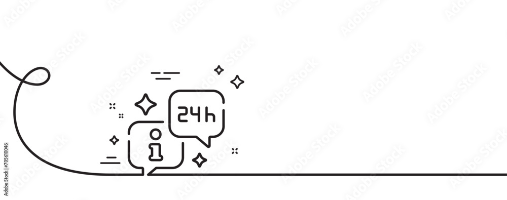 Poster info line icon. continuous one line with curl. help inform sign. 24 hours support information symbol
