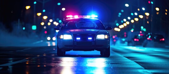 Fototapeta na wymiar Nighttime police car with lights flashing