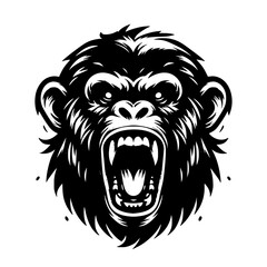 Vector logo of a raging gorilla. Professional logo of a chimpanzee. Black and white logo of an ape isolated on white background.