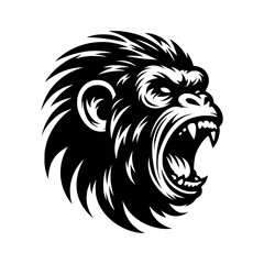 Obraz premium Vector logo of a raging gorilla. Professional logo of a chimpanzee. Black and white logo of an ape isolated on white background.