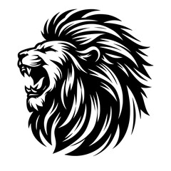 Vector logo of a roaring lion. Black and white illustration of tiger hiss. vector logo for brand, emblem, tattoo.